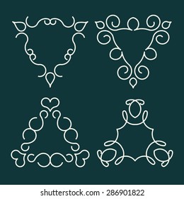 Linear logo, Monogram templates, graceful minimal style, Vintage floral frame - vector