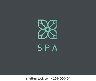 Linear logo natural leaf pattern for spa salon