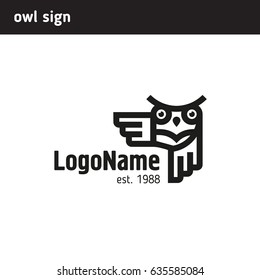 Linear logo of the owl, for a bookstore or for education