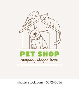 The linear logo for pet shop, veterinary clinic, animal shelter, designed in a modern style vector lines. Insulated logo design for Your business.