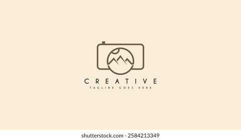 Linear logo of the photographer. Landscape mountain nature photography