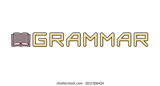Linear logo for school subject Grammar. Open book icon and text. Vector illustration for school and educational projects.