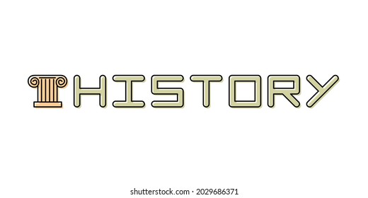 Lineares Logo für Schulfach Geschichte. Symbol und Titel der Säule. Vektorgrafik für Schultutorial, Banner, Poster, Präsentation, Splash-Screen oder Bildungsprojekt. Ancient-Grieche-Säule