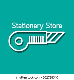 Linear logo for stationery store with stylized stationery knife. Modern vector illustration for web store and mobile apps.
