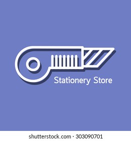 Linear logo for stationery store with stylized stationery knife. Modern vector illustration for web store and mobile apps.