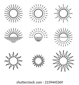 Linear logo vector, icons and symbols for sun