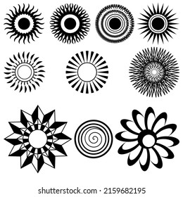 Linear logo vector, icons and symbols for sun