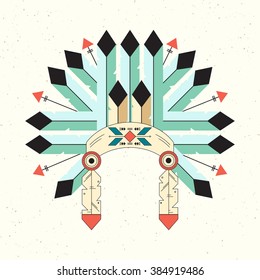 Linear logo war bonnet. Vector illustration. Native American Indian Symbol. illustration. Geometric flat style.