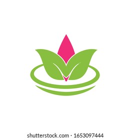 Linear lotus icon. Yoga center, spa, beauty salon luxury logo. green flower symbol.
