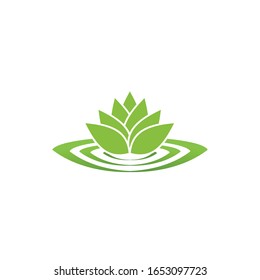 Linear lotus icon. Yoga center, spa, beauty salon luxury logo. green flower symbol.