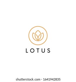 Linear lotus logo vector design. Flower circle icon. Yoga logotype.
