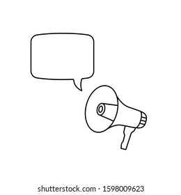 linear loudspeaker with speech bubble. concept of opportunity find new job in social media, action promotion and advertising. digital business marketing. black sign on white background