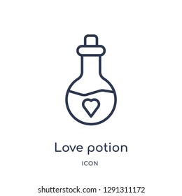 Linear love potion icon from Birthday party outline collection. Thin line love potion vector isolated on white background. love potion trendy illustration