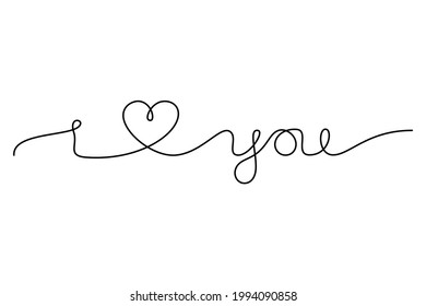 linear i love you sign. creative passion handwritten modern element for web message or print on postcard, invitations, fabric. black calligraphy inscription on white background