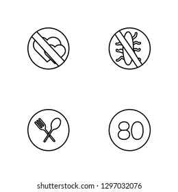 Linear Lovemaking, Restaurant, No virus, Speed limit Vector Illustration Of 4 outline Icons. Editable Pack Of Lovemaking, Restaurant, No virus, Speed limit