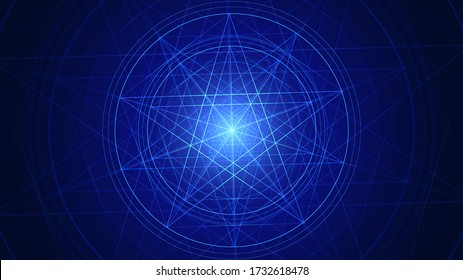 Linear luminous blue pentagram, a star in a circle - a symbol of magic and alchemy