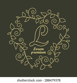 Linear Luxury logo, Flourish Monogram template, graceful minimal style, Vintage floral frame - vector