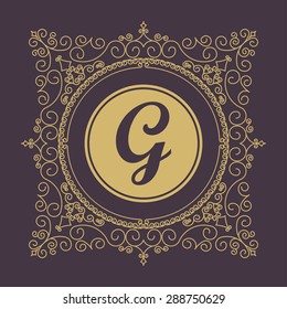 Linear Luxury logo, Flourish Monogram template, graceful minimal style, Vintage floral frame - vector