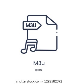 Linear m3u icon from File type outline collection. Thin line m3u icon vector isolated on white background. m3u trendy illustration