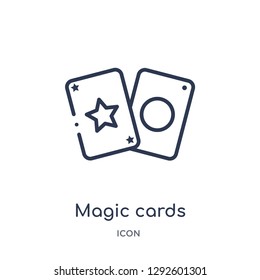 Linear magic cards icon from Entertainment and arcade outline collection. Thin line magic cards icon vector isolated on white background. magic cards trendy illustration