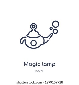Linear magic lamp icon from Magic outline collection. Thin line magic lamp icon isolated on white background. magic lamp trendy illustration