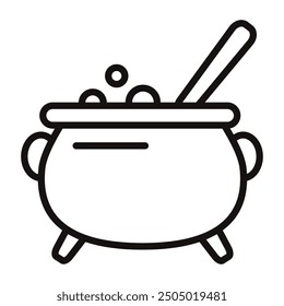 The linear magic pot icon. A cauldron with a potion. The Halloween holiday. Vector illustration.