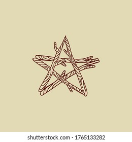 Linear magic signs and symbols. Mysterious illustrations. A logo for an isoteric store, for a witch. a five-pointed star assembled from branches, a magic sign for a speric session