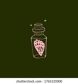 Linear magic signs and symbols. Mysterious illustrations. Logo for an isoteric store, for the witch. Jar with butterfly wing, ingredient for potion. Rare Magic Item