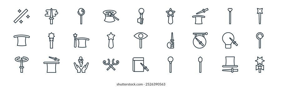 linear magic wand icon pack. vector thin line magic wand, magic wand, icons suitable for apps and websites ui designs