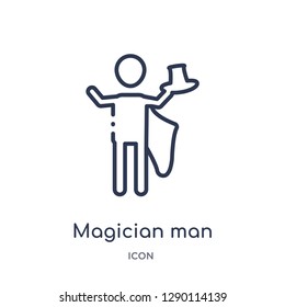 Linear magician man icon from Circus outline collection. Thin line magician man vector isolated on white background. magician man trendy illustration