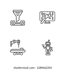 Linear Mail, Mechanical arm, Binary code, Robot Vector Illustration Of 4 outline Icons. Editable Pack Of Mail, Mechanical arm, Binary code, Robot