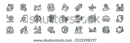 linear maintenance and repair icon pack. vector thin line  , obsolete, vacuum cleaner, technical support, purchase, replacement, insurance, maintenance icons suitable for apps and websites ui