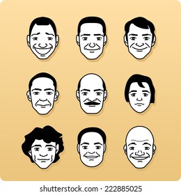 Linear male Avatars faces, vector icon set