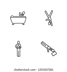 Linear Man Bathing, Stick Man Reading, Stick Man Dancing Vector Illustration Of 4 outline Icons.