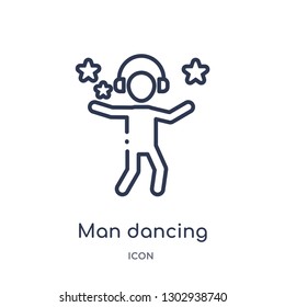 Linear man dancing icon from Humans outline collection. Thin line man dancing icon isolated on white background. man dancing trendy illustration