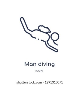 Linear man diving icon from Behavior outline collection. Thin line man diving vector isolated on white background. 