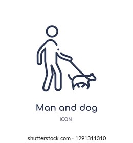 Linear man and dog icon from Behavior outline collection. Thin line man and dog vector isolated on white background. 