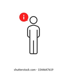 linear man figure like info support. concept of social media info or interrogation. stroke flat style trend modern assistance frequently asked questions logotype graphic art design isolated on white