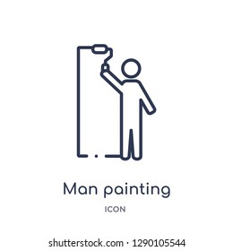 Linear man painting icon from Construction outline collection. Thin line man painting vector isolated on white background. man painting trendy illustration