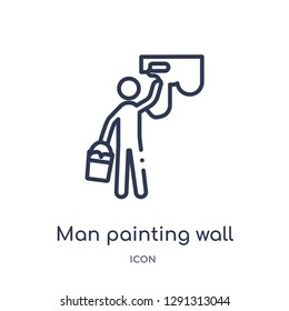 Linear man painting wall icon from Behavior outline collection. Thin line man painting wall vector isolated on white background. 