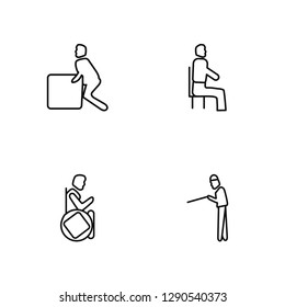 Linear Man Pushing, Man On Wheelchair, Man Driving, Old Man with Cane Vector Illustration Of 4 outline Icons. 