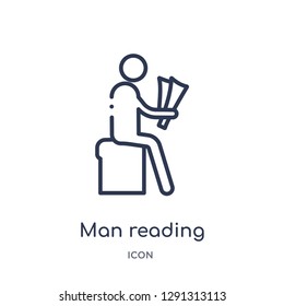 Linear man reading newspaper icon from Behavior outline collection. Thin line man reading newspaper vector isolated on white background. 