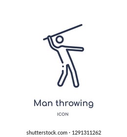 Linear man throwing javelin icon from Behavior outline collection. Thin line man throwing javelin vector isolated on white background. 