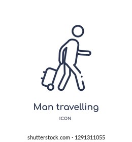 Linear man travelling icon from Behavior outline collection. Thin line man travelling vector isolated on white background. man travelling trendy illustration