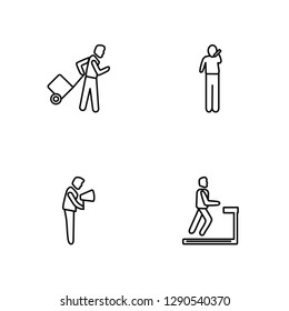 Linear Man Travelling, Man Shouting, Man with Mobile Phone Vector Illustration Of 4 outline Icons. 
