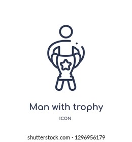 Linear man with trophy icon from Education outline collection. Thin line man with trophy icon isolated on white background. man with trophy trendy illustration