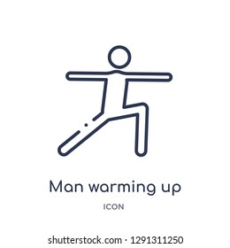 Linear man warming up icon from Behavior outline collection. Thin line man warming up vector isolated on white background. 