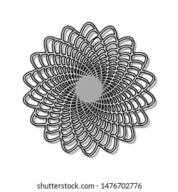Linear mandala sign. Black line icon with gray shifted flat filled icon on white background. Illustration.