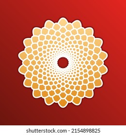 Linear mandala sign. Golden gradient Icon with contours on redish Background. Illustration.