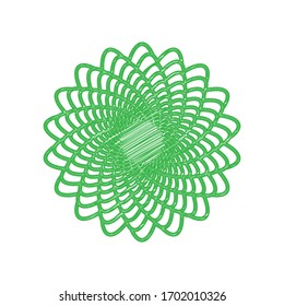 Linear mandala sign. Green scribble Icon with solid contour on white background. Illustration.